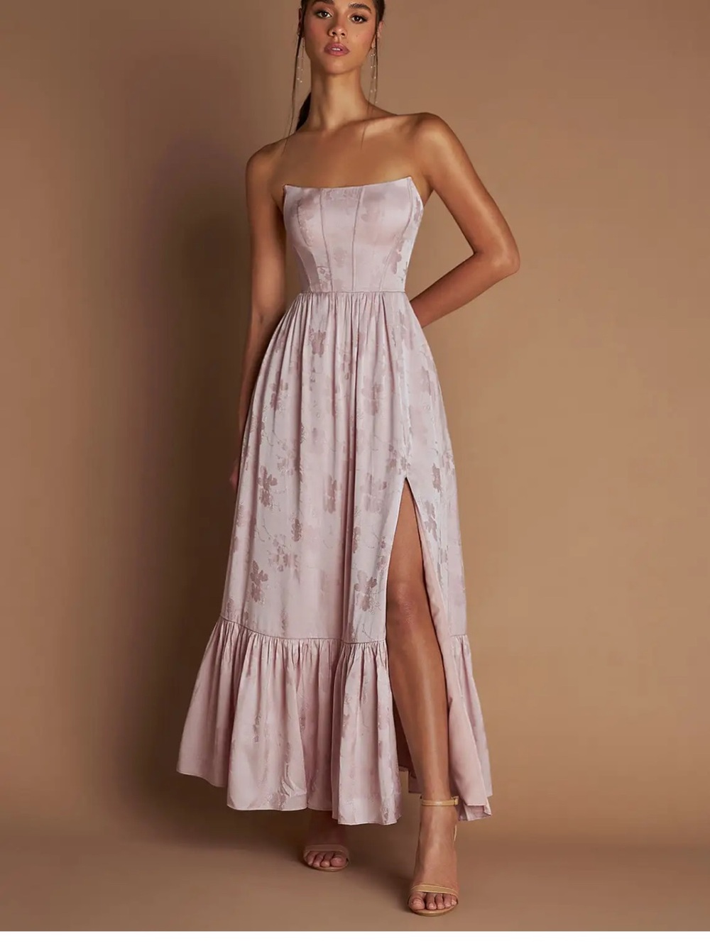 Azazie Soft Pink Strapless Floral Maxi Dress with Slit